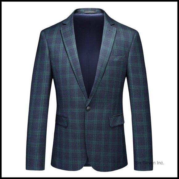Slim Fit Plaid Blazer Sport Coat Lightweight Casual Checkered